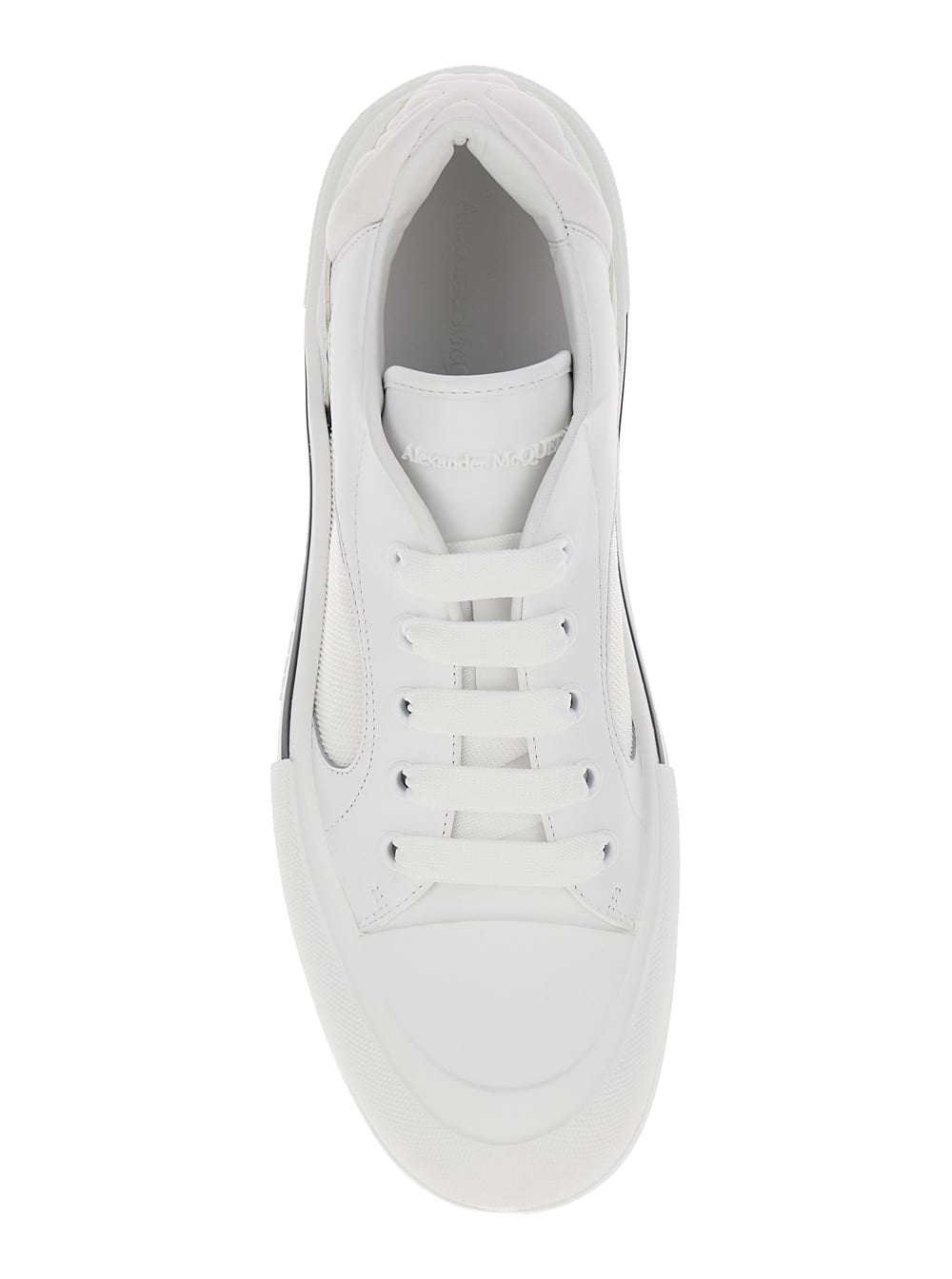 Shop Alexander Mcqueen Cruis White Low Top Sneakers With Logo Detail In Leather And Fabric Man