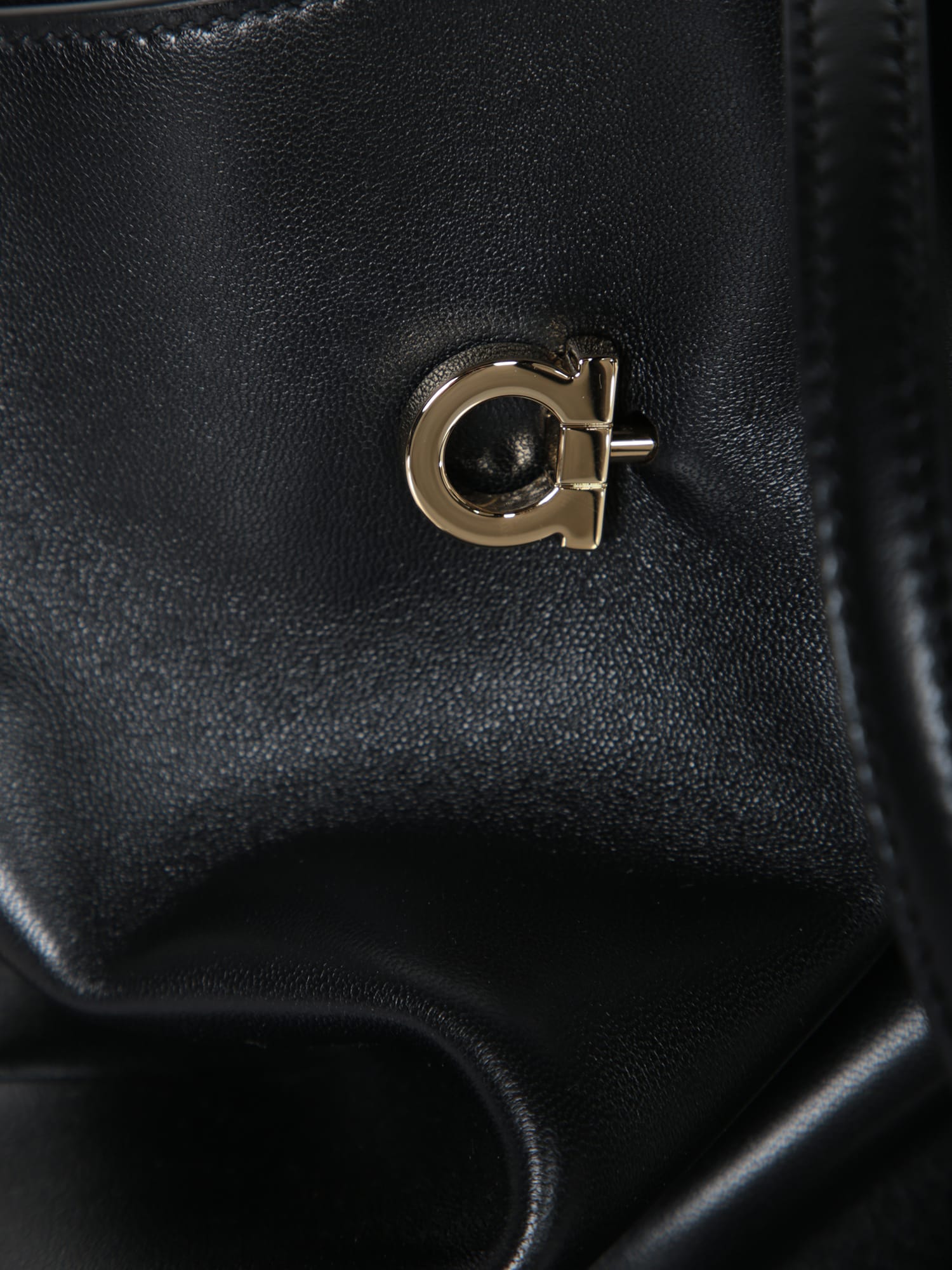 Ferragamo Black Crossbody Bag With Embossed Logo Lettering On The Front And Gancini In Leather Woman