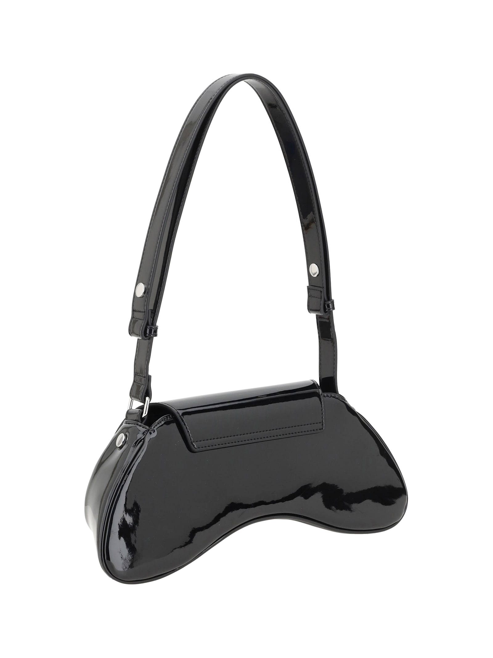 Diesel Curved Black Play Clutch With Glossy Finish And Magnetic Closure