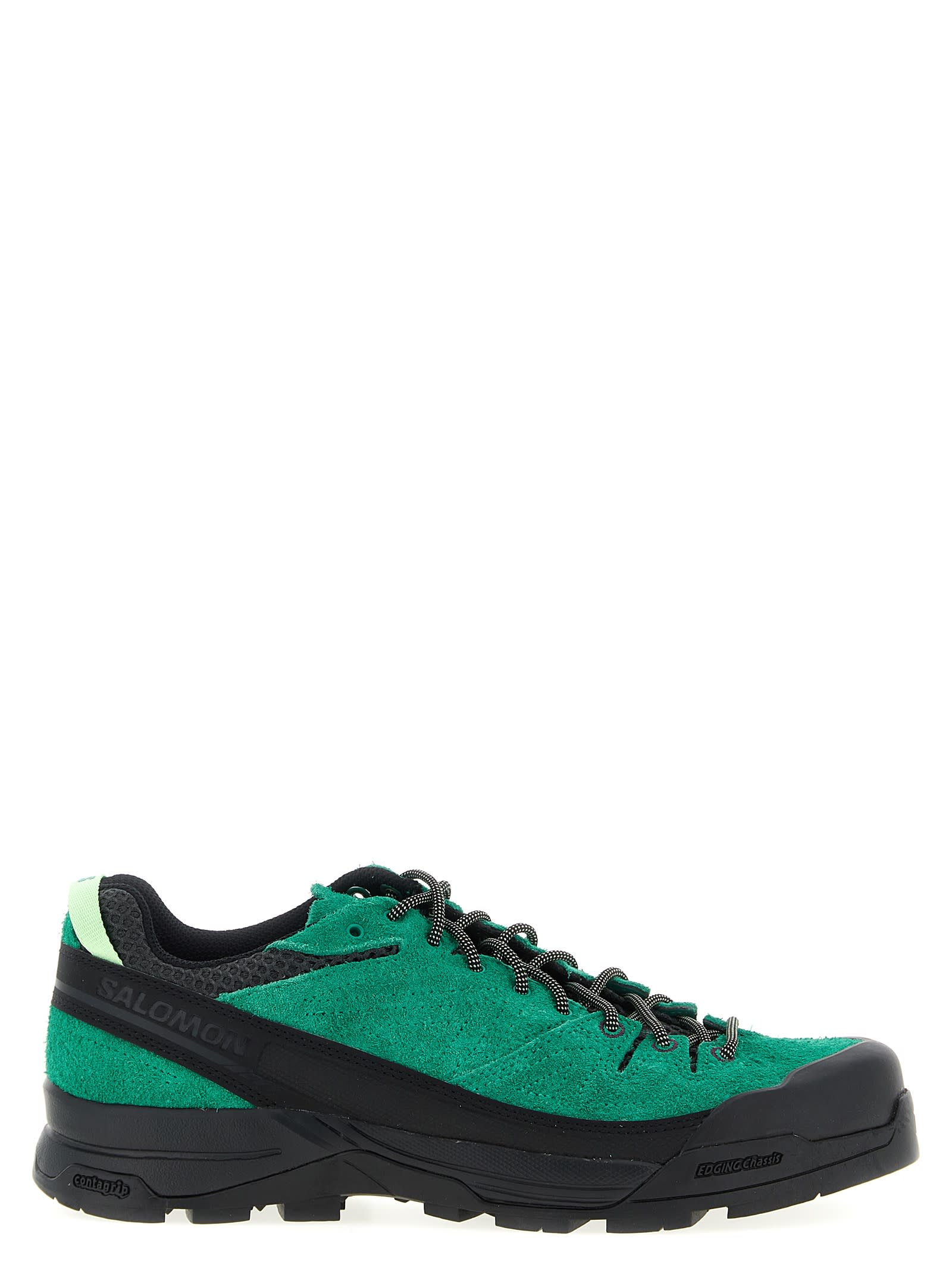 Salomon Suede Mesh Sneakers Pull Tab Rubber Sole In Green