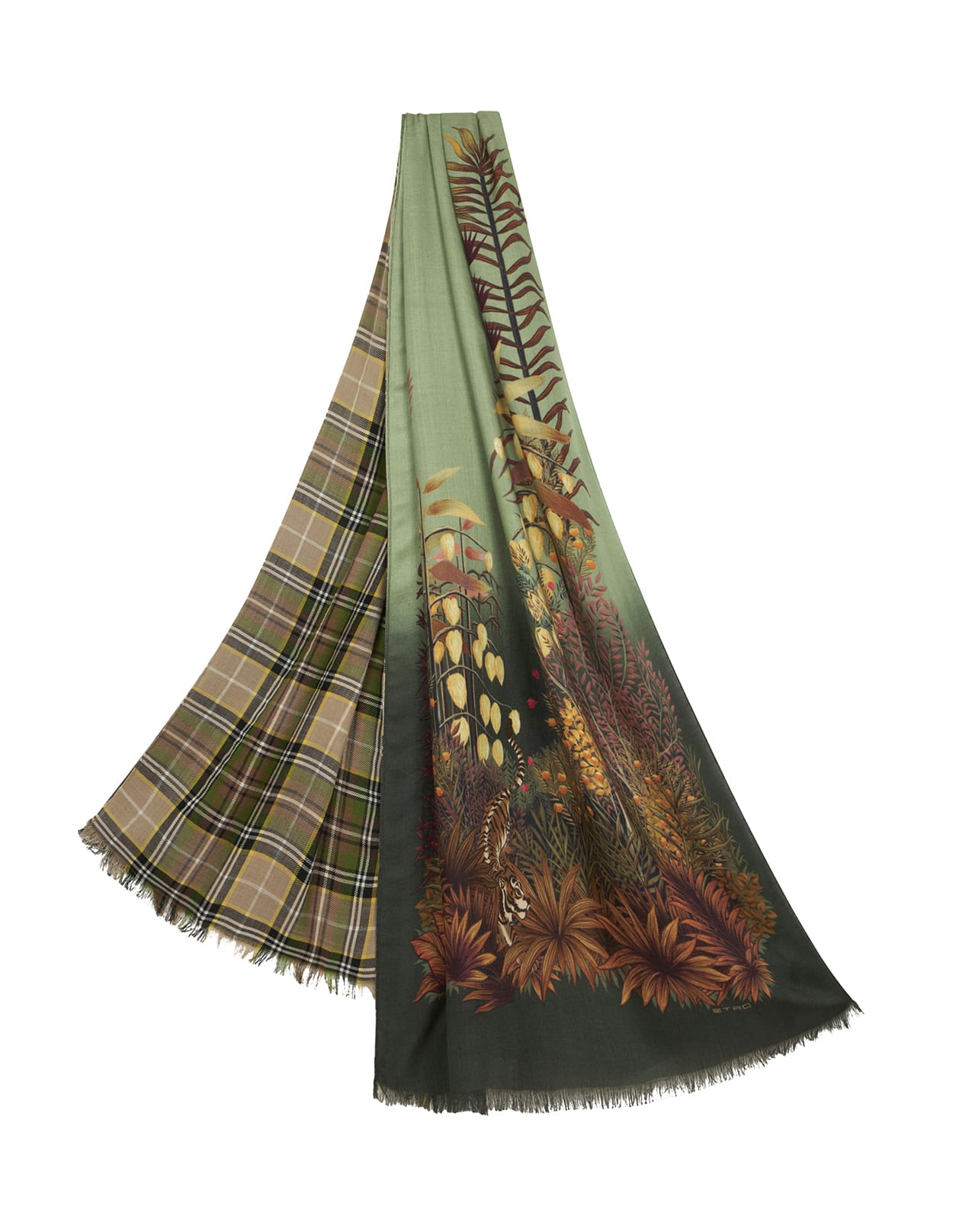 Shop Etro Green Printed Wool And Cashmere Scarf