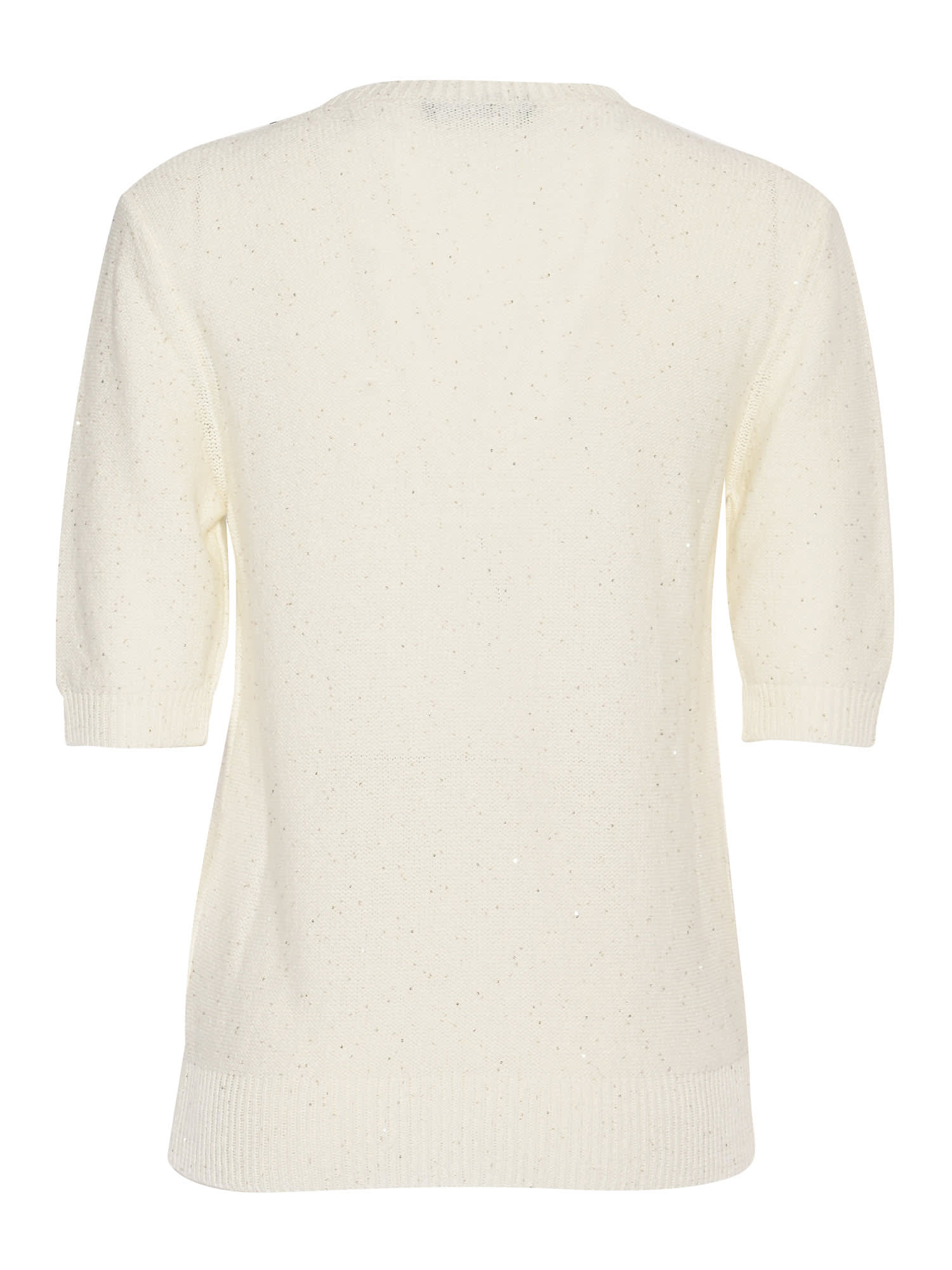 Fabiana Filippi Sequin Short Sleeve Crew Neck Sweater In Neutral