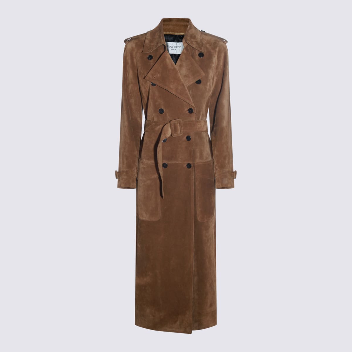 Saint Laurent Brown Leather Trench Coat In Brown