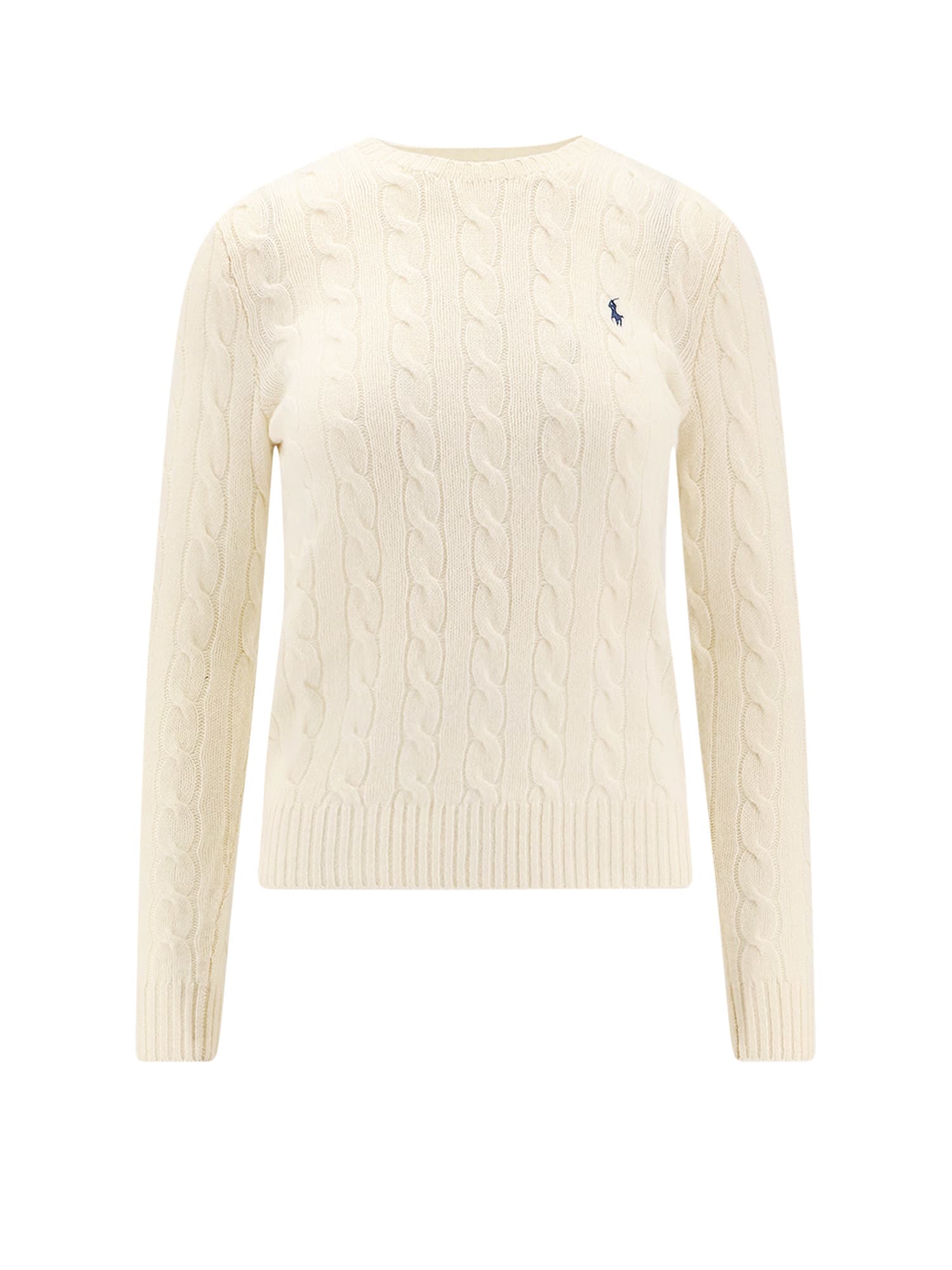 Polo Ralph Lauren Classic Cable Knit Sweater With Round Neckline And Ribbed Details In White