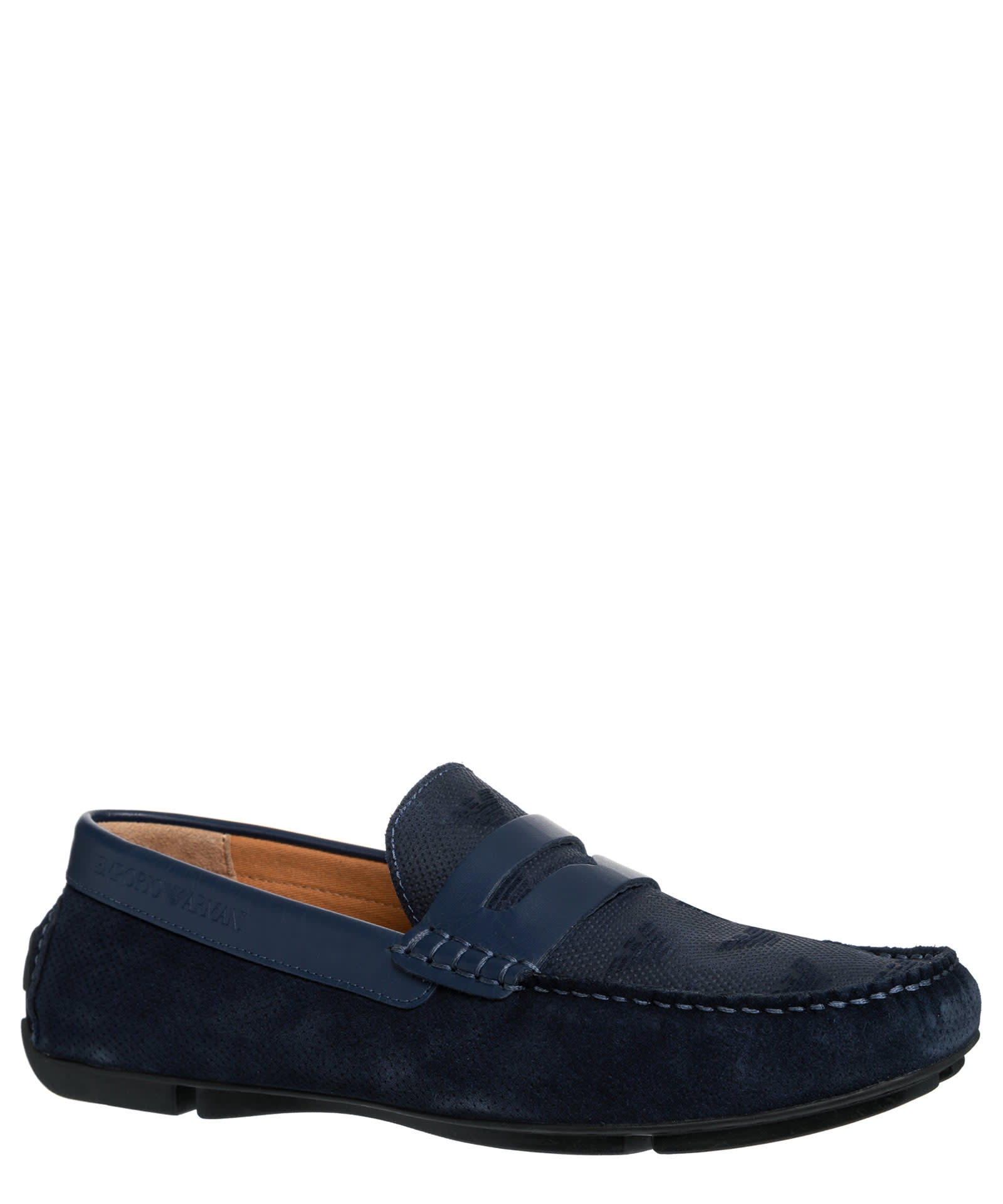 Shop Emporio Armani Leather Loafers In Blu