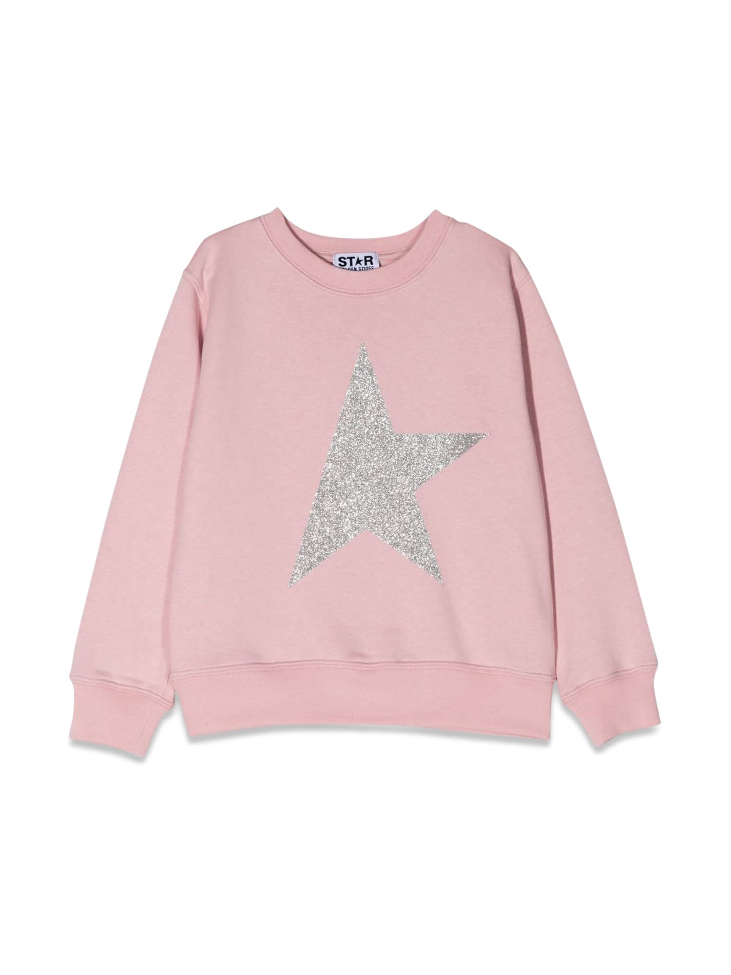 Golden Goose Glitter Star-patch Cotton Sweatshirt In Rosa