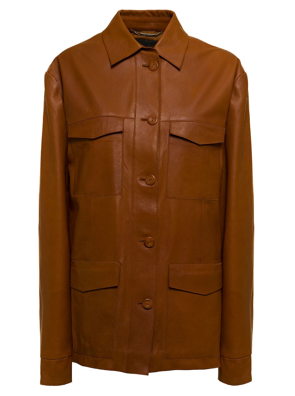 Alberta Ferretti Saharan Brown Leather Jacket With Pockets