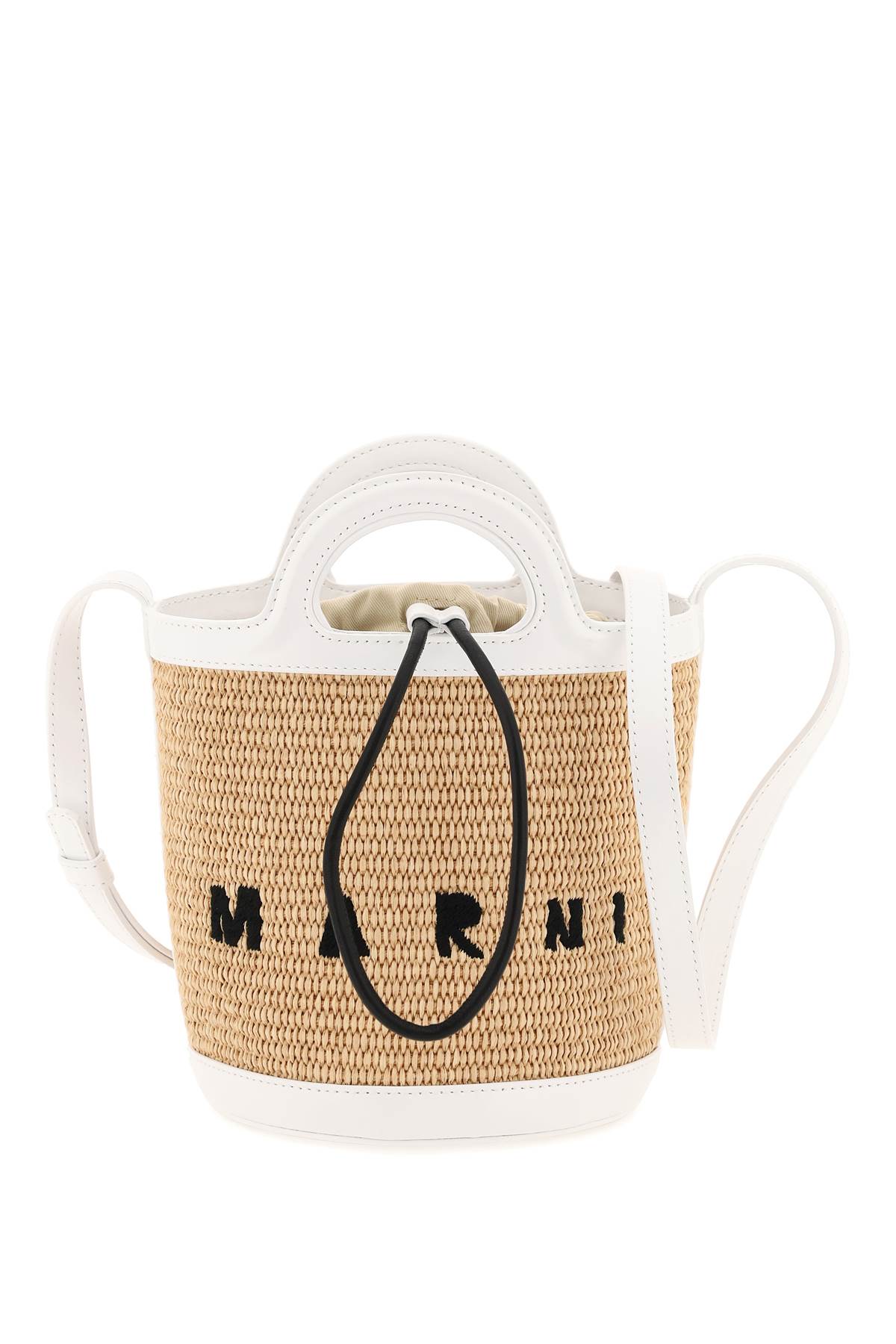 MARNI RAFFIA AND LEATHER TROPICALIA BUCKET BAG