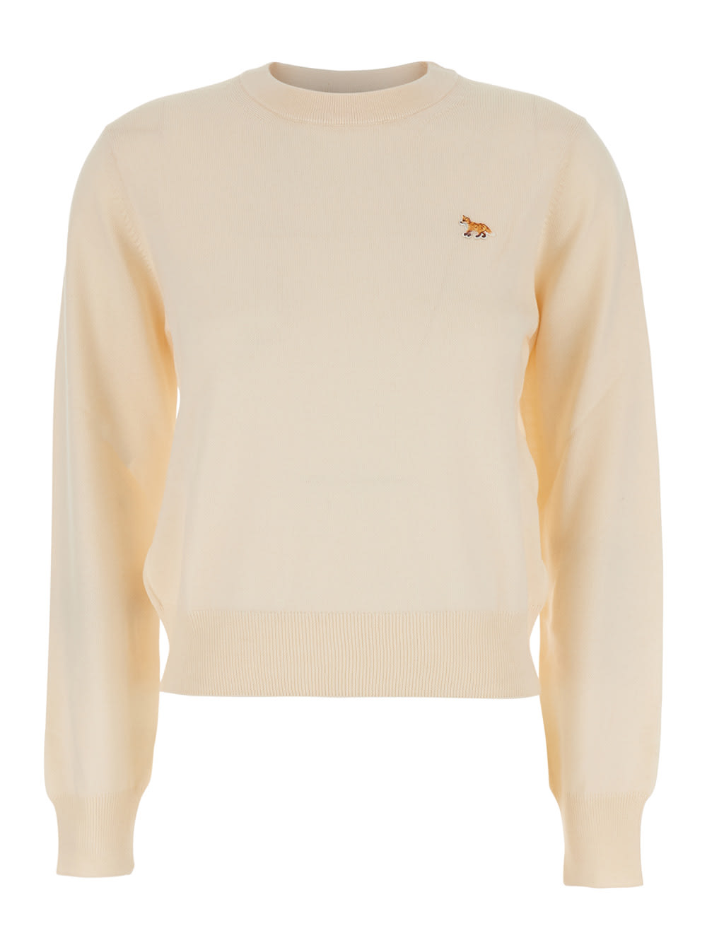 Maison Kitsuné Beige Sweater With Baby Fox Logo Patch On The Front In Wool Woman In Neutral