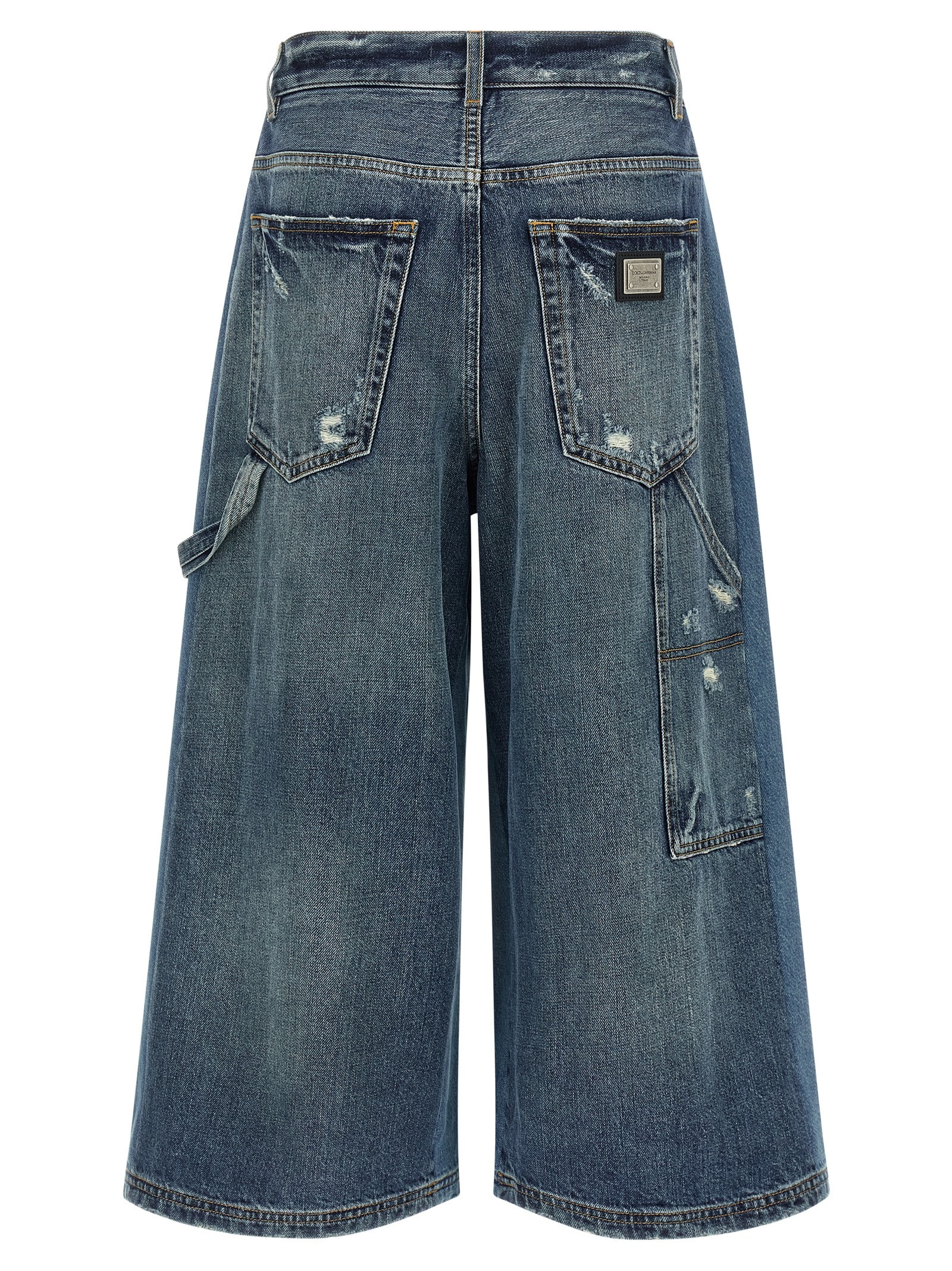 Dolce & Gabbana Patchwork Denim Wide-leg Crop Carpenter Pants In Blue