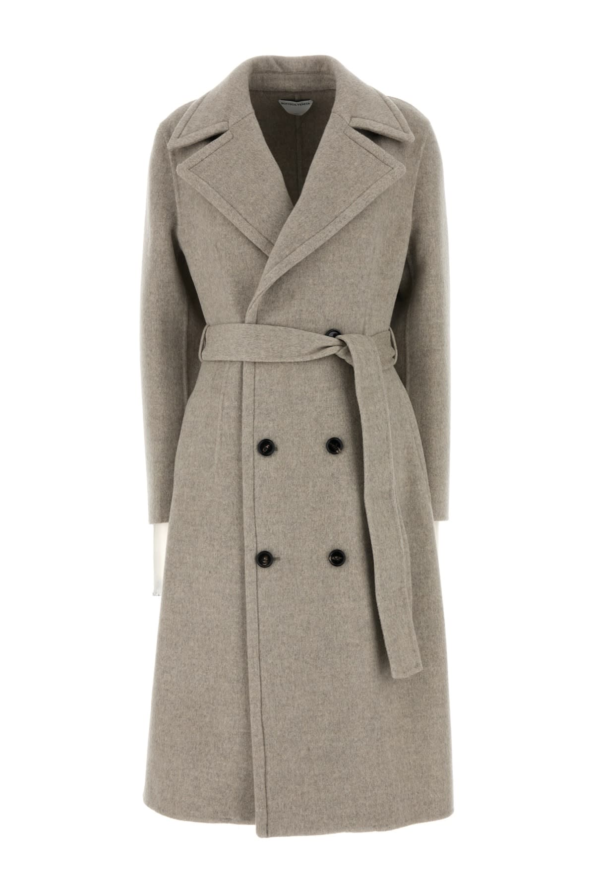 Shop Bottega Veneta Belted Coat In Riverbedmelange