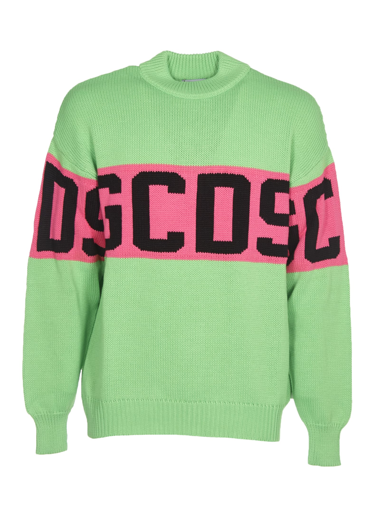 GCDS Acid Green Wool Blend Sweater With Logo