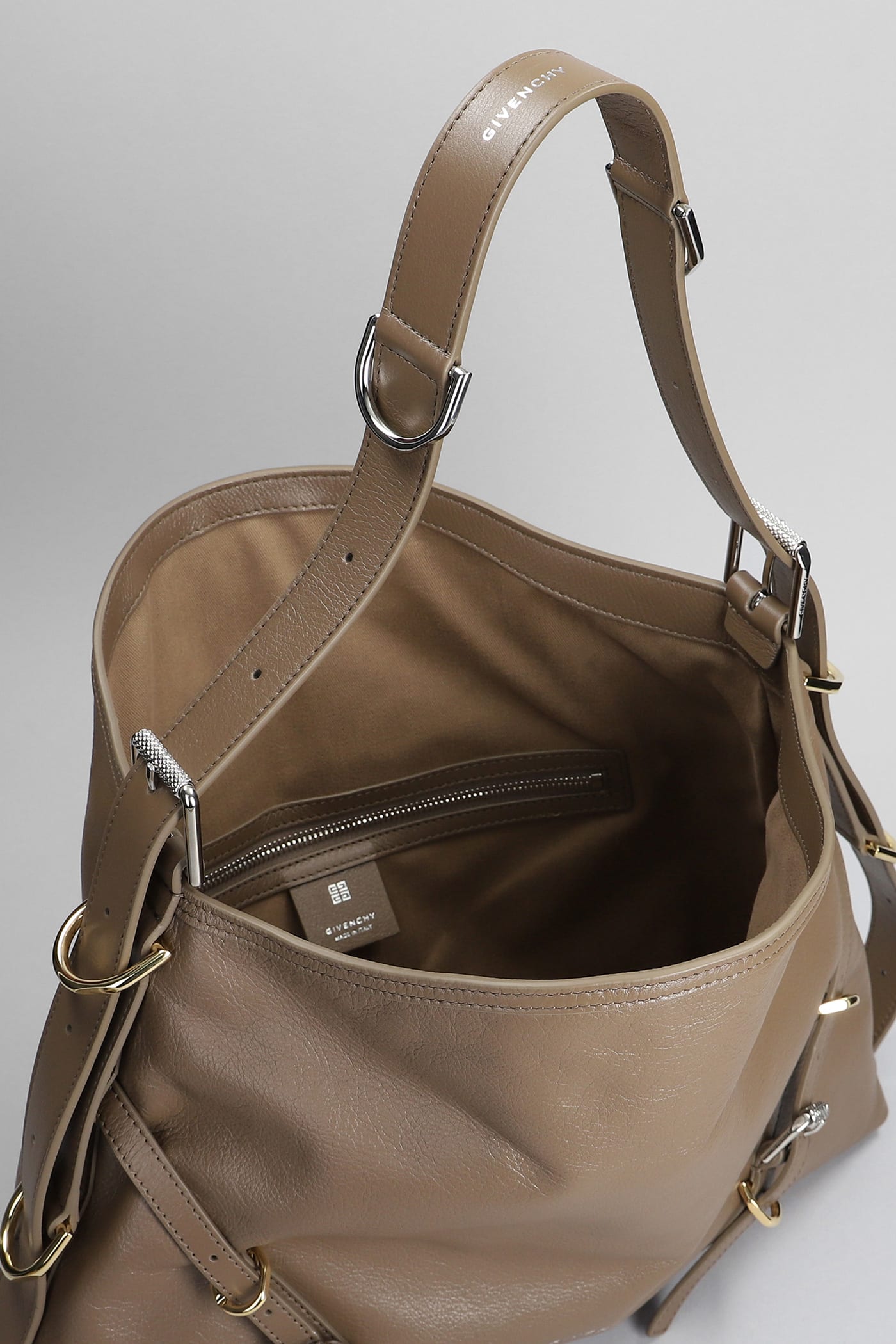 Shop Givenchy Voyou Medium Shoulder Bag In Taupe Leather
