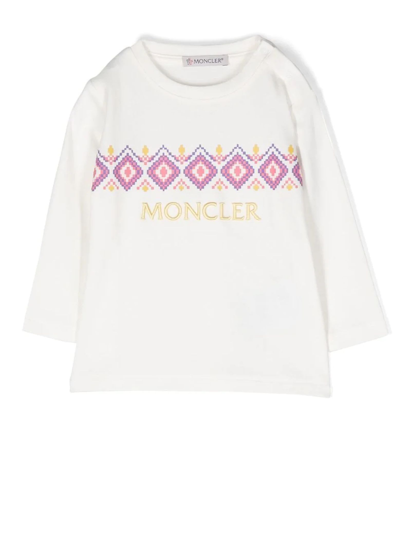Moncler Babies' White Cotton Tshirt In Panna