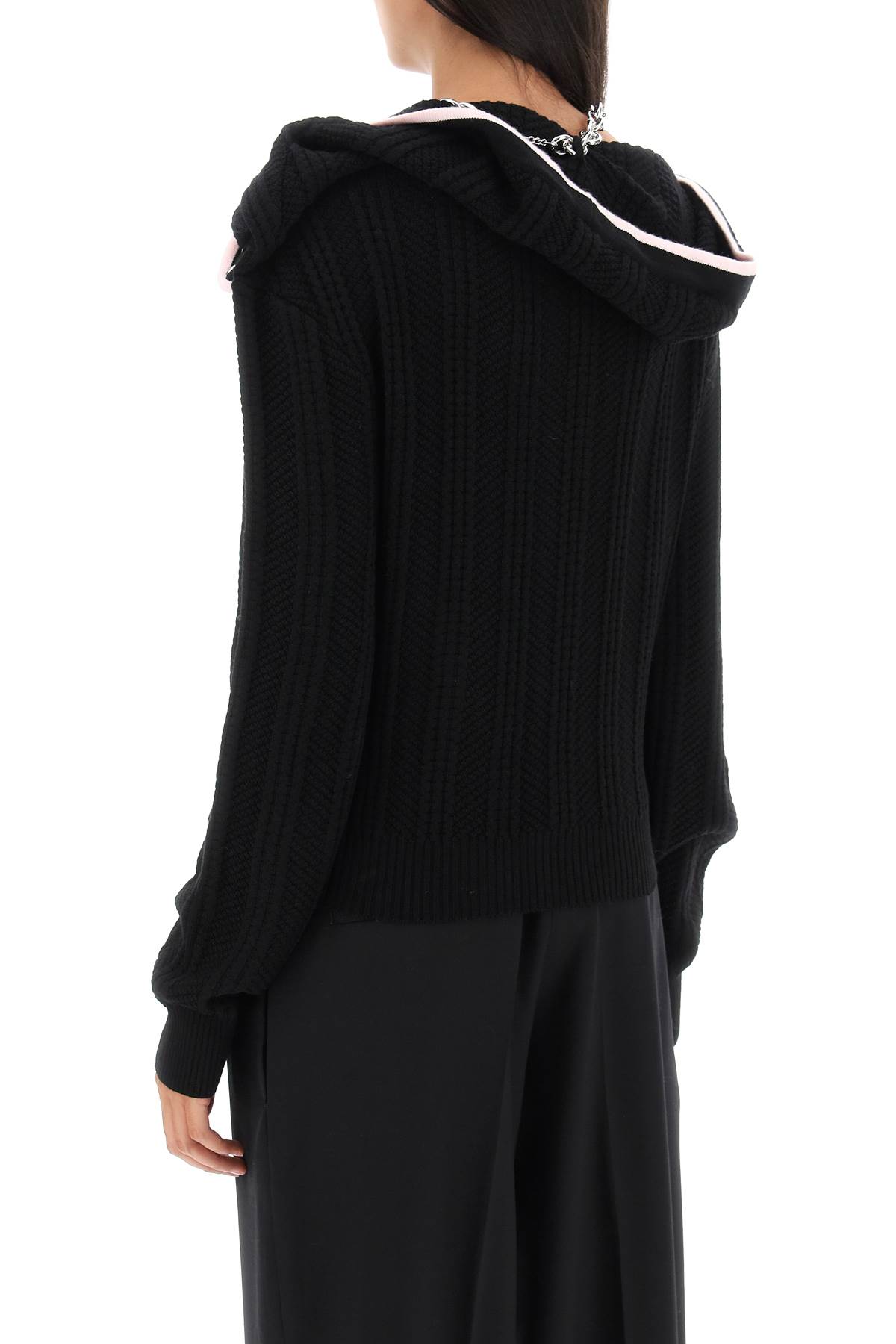 Shop Y/project Merino Wool Cardigan With Necklace In Evergreen Black Baby Pink (black)