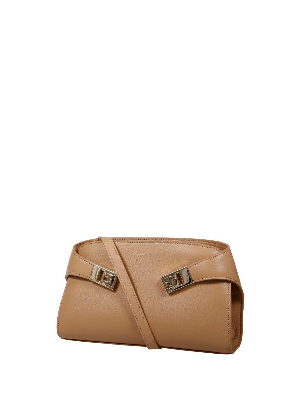 Shop Ferragamo Mini Hug Logo Printed Crossbody Bag In Beige