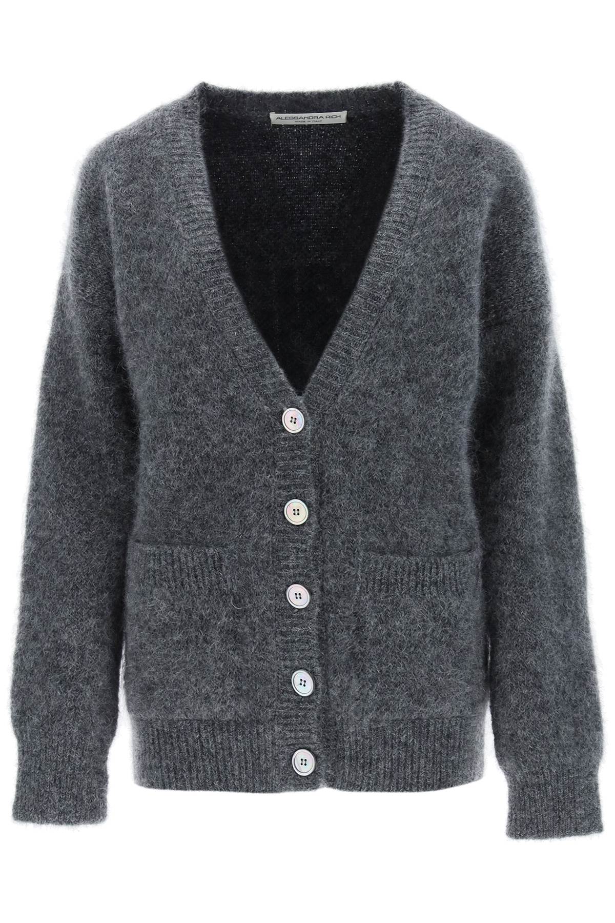 ALESSANDRA RICH CARDIGAN WITH BACK BEAR MOTIF AND APPLIQUES