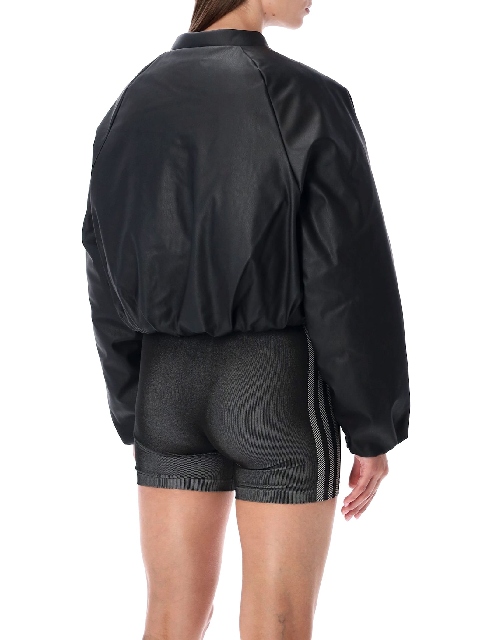 Adidas Originals Pleather Bomber Synthetic Down Jacket Black In Black