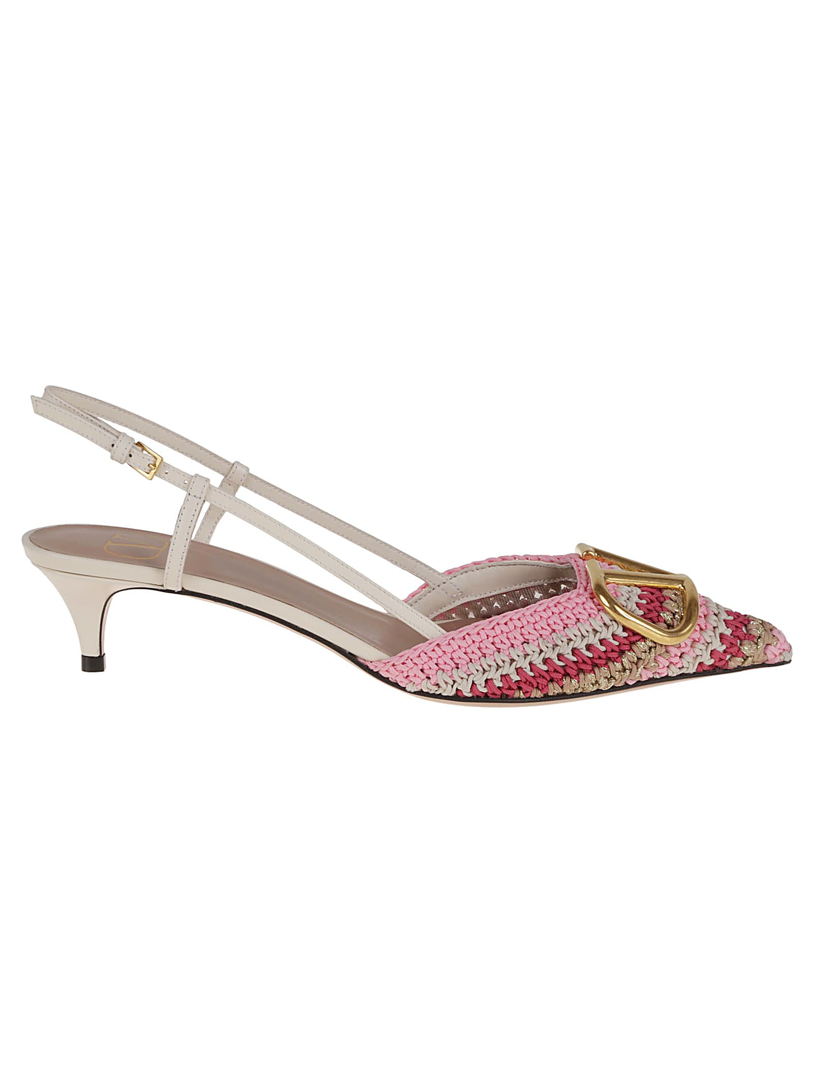 Valentino Multicolor Crochet Vlogo Pumps In Pink