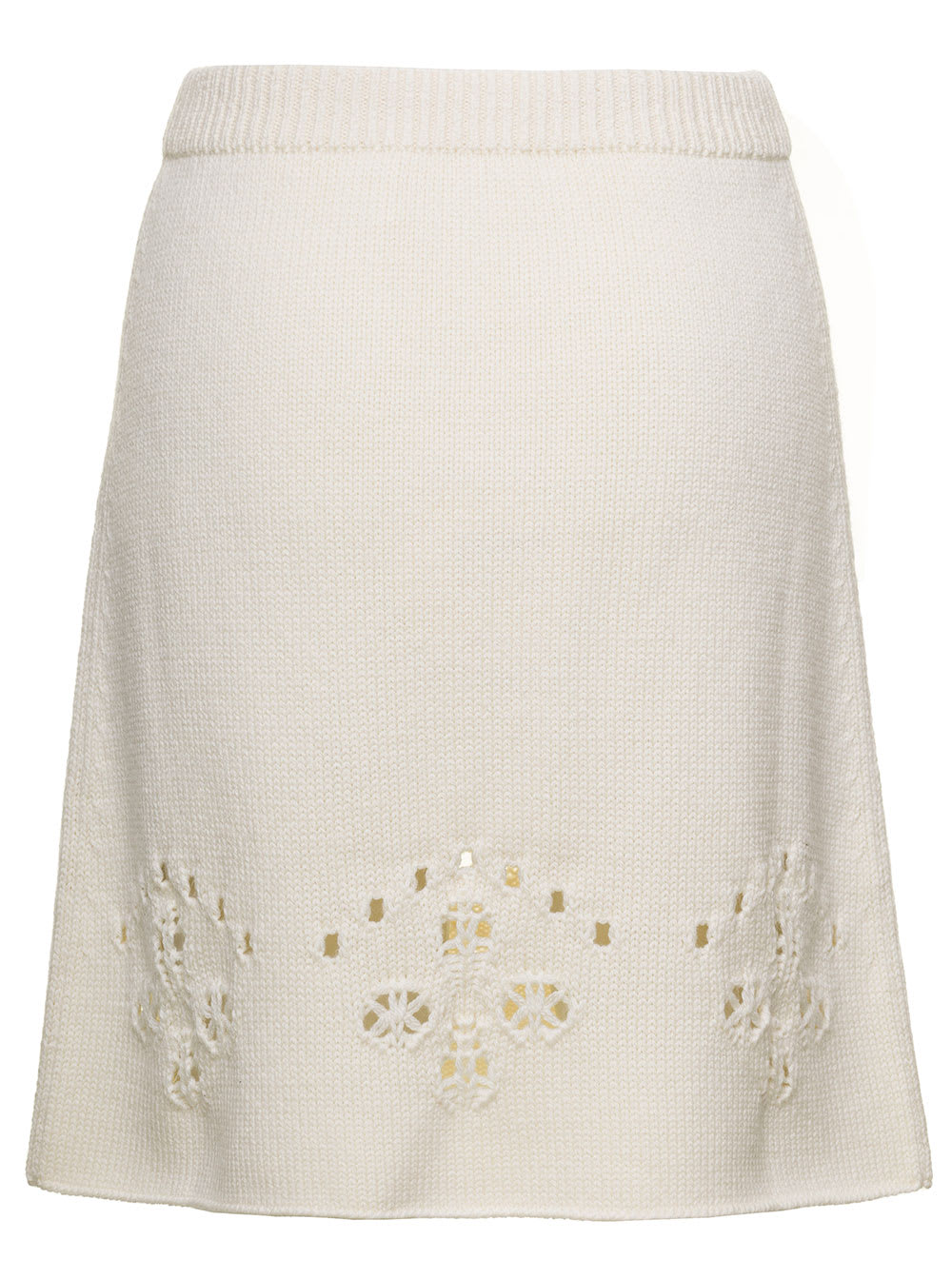 Shop Chloé White A-line Knit Mini-skirt With Perforated Motifs In Wool Woman In Beige