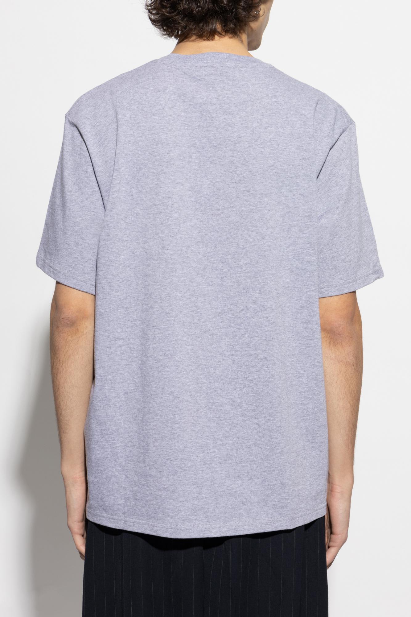 Jw Anderson Grey Crewneck T-shirt With Logo Embroidery On The Front In Grey Melange
