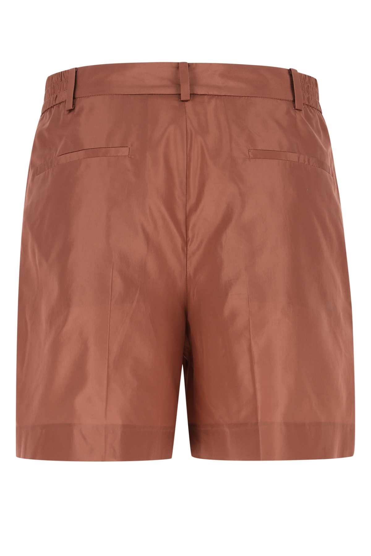 Shop Valentino Copper Silk Bermuda Shorts In 956