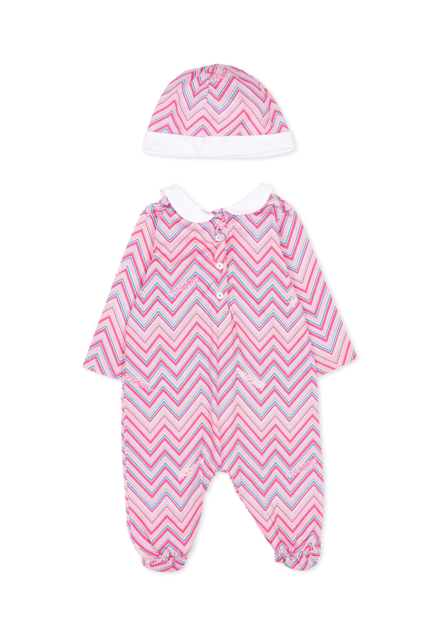 Missoni Pink Suit For Baby Girl With Chevron Pattern In Pink