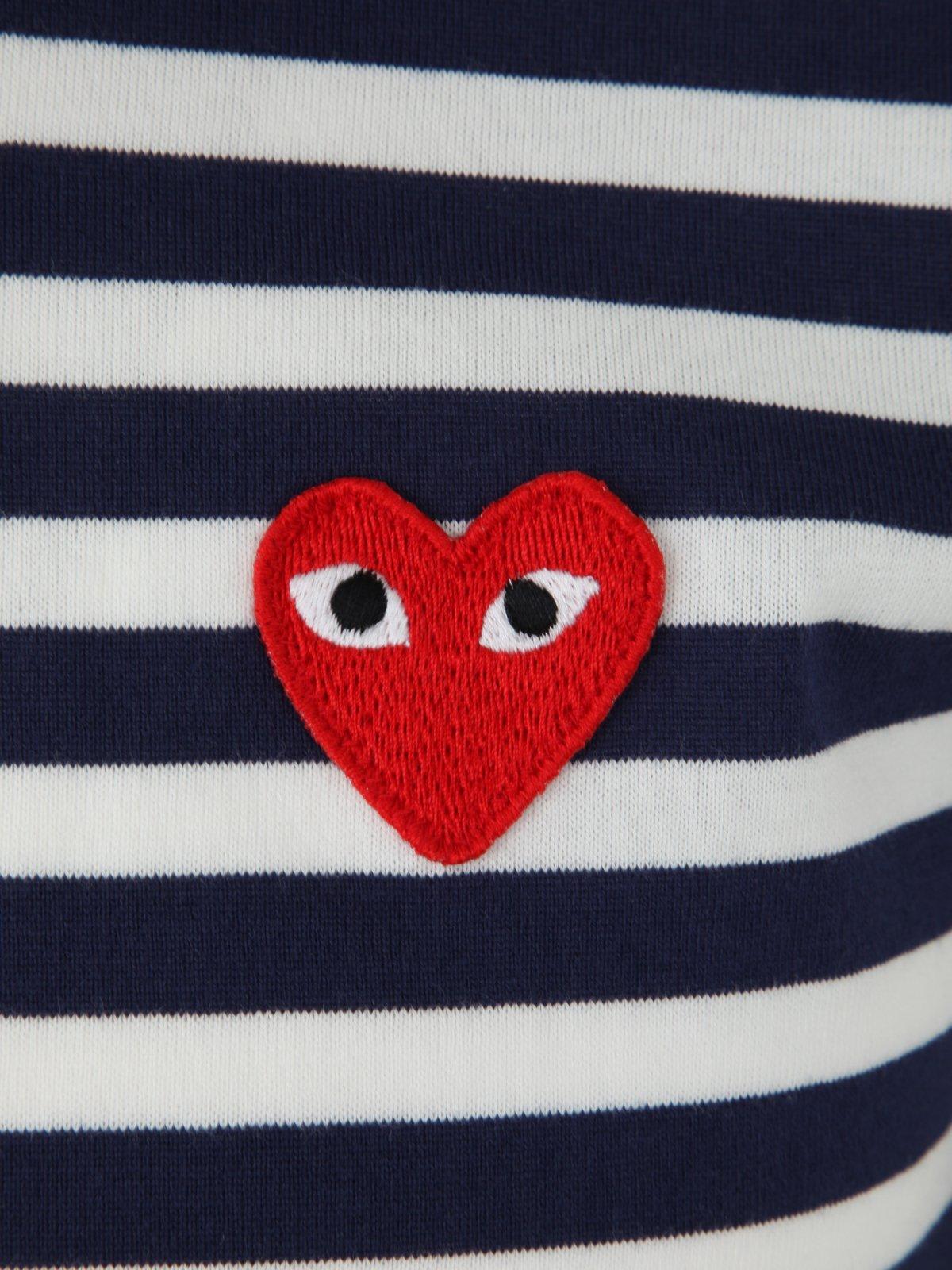 Shop Comme Des Garçons Play Striped Logo Motif T-shirt In Navy