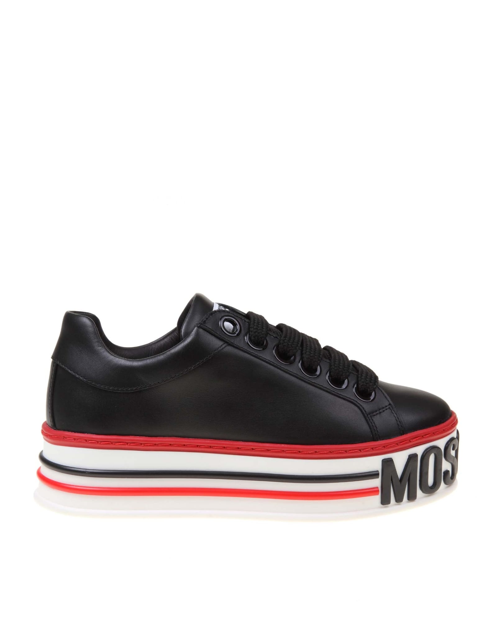 Buy Moschino Platform Sneakers In Black Leather online, shop Moschino shoes with free shipping