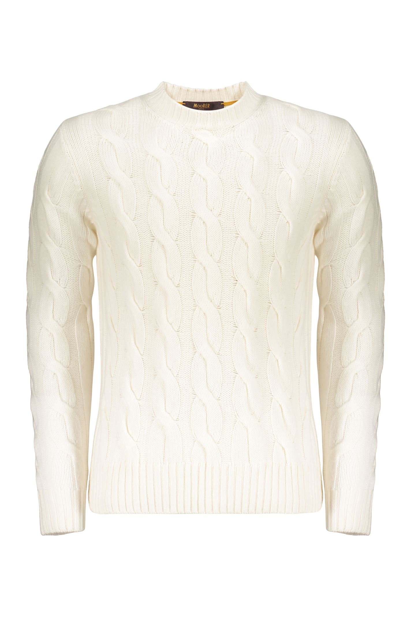 Moorer Sweater With An Elegant Cable Knit Pattern In White