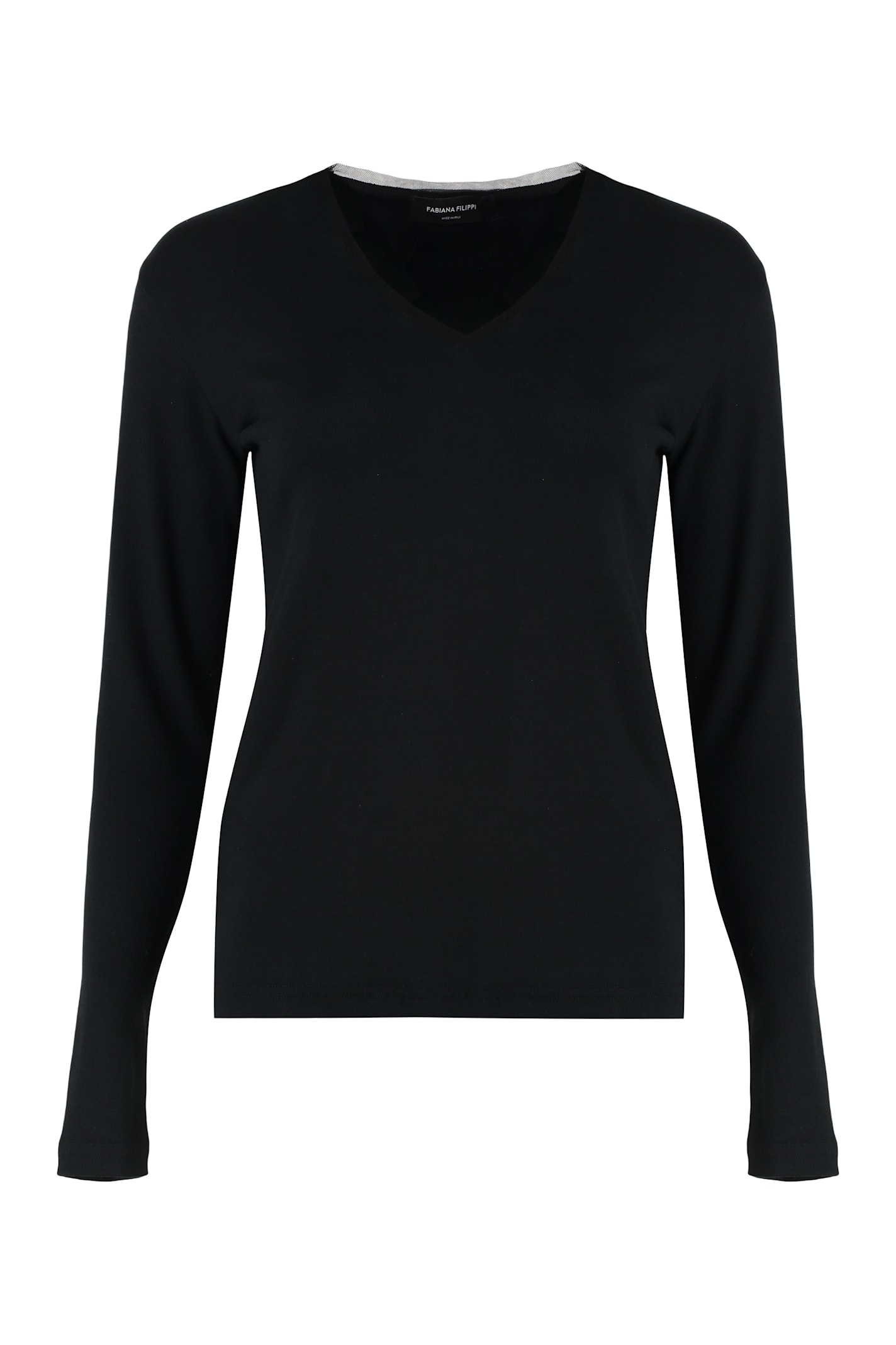 Fabiana Filippi V-neck Long Sleeve Cotton Knit Sweater In Black