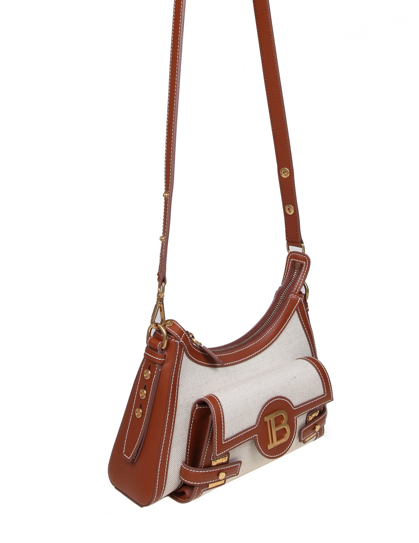 BALMAIN BALMAIN B-BUZZ HOBO BAG IN CANVAS AND LEATHER 