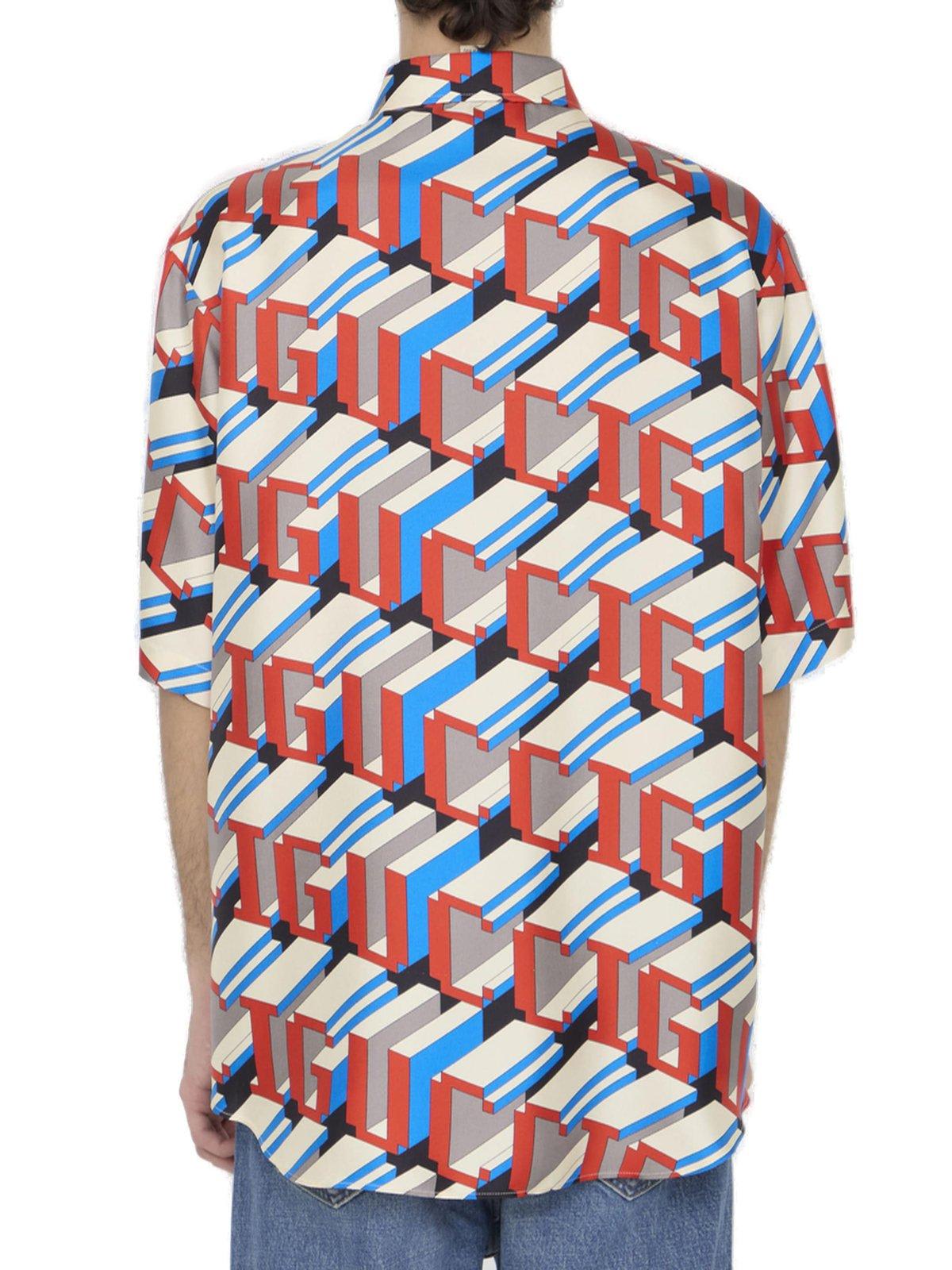 Shop Gucci Pixel Printed Short-sleeve Shirt In Ivoryredmc