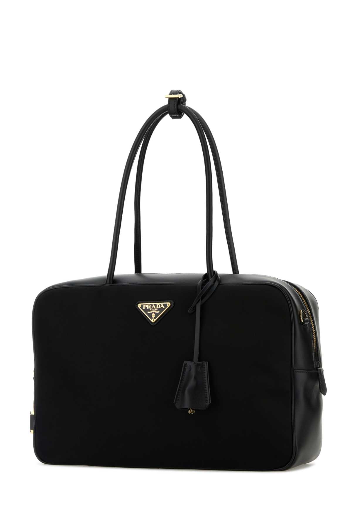 Prada Black Leather And Re-nylon Handbag In Black