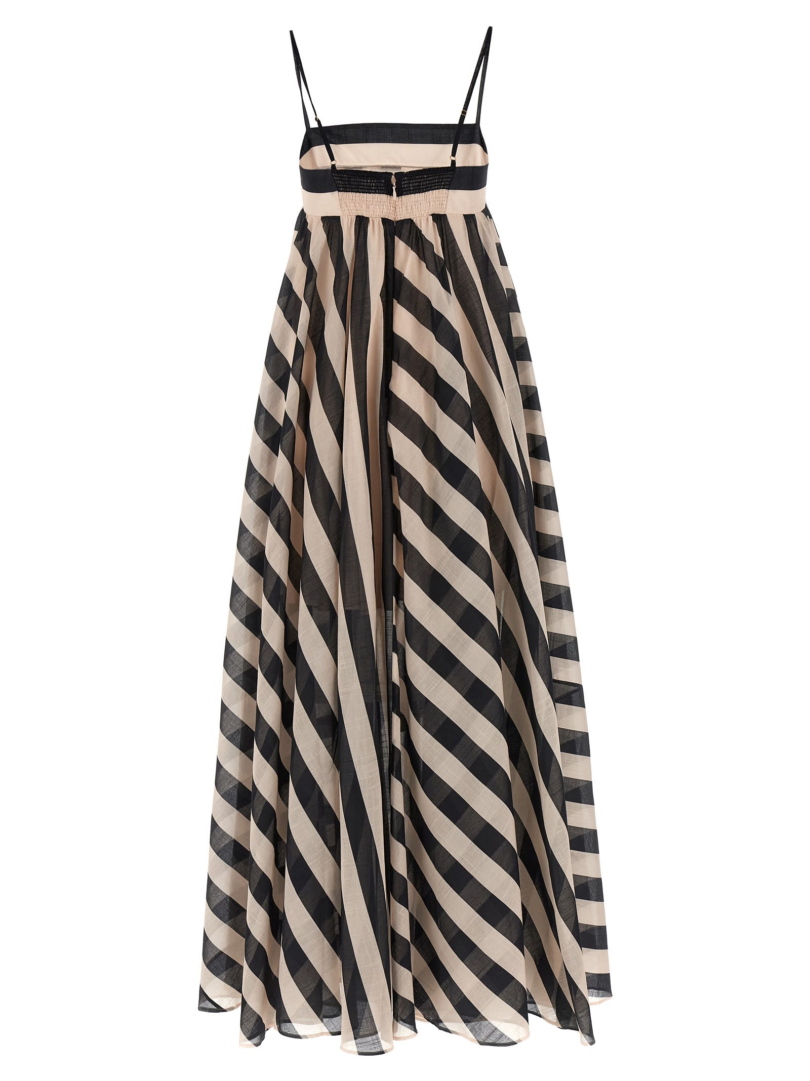 Zimmermann Maxine Stripe Maxi Dress Black/cream Stripe In White/black