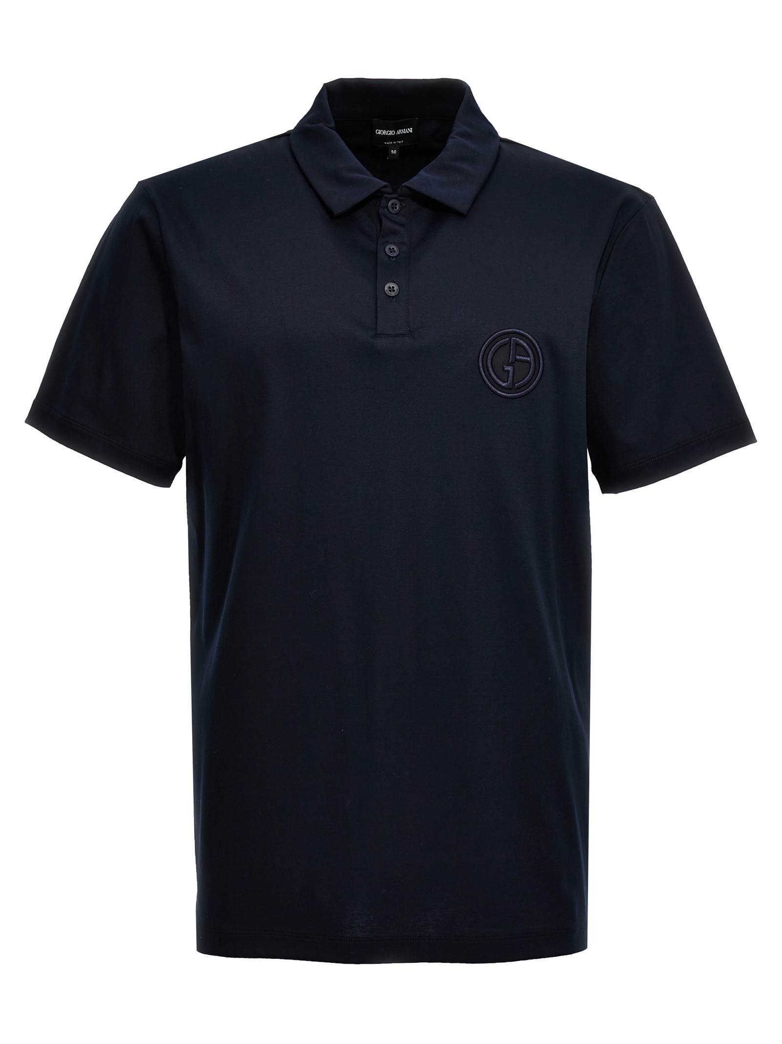Giorgio Armani Logo Embroidery Polo Shirt In Blue