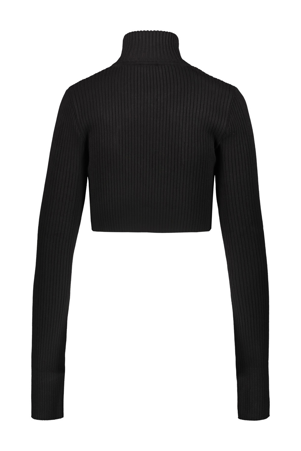 Shop Courrèges Cropped Sweater Circle Mockneck Rib Knit In Black