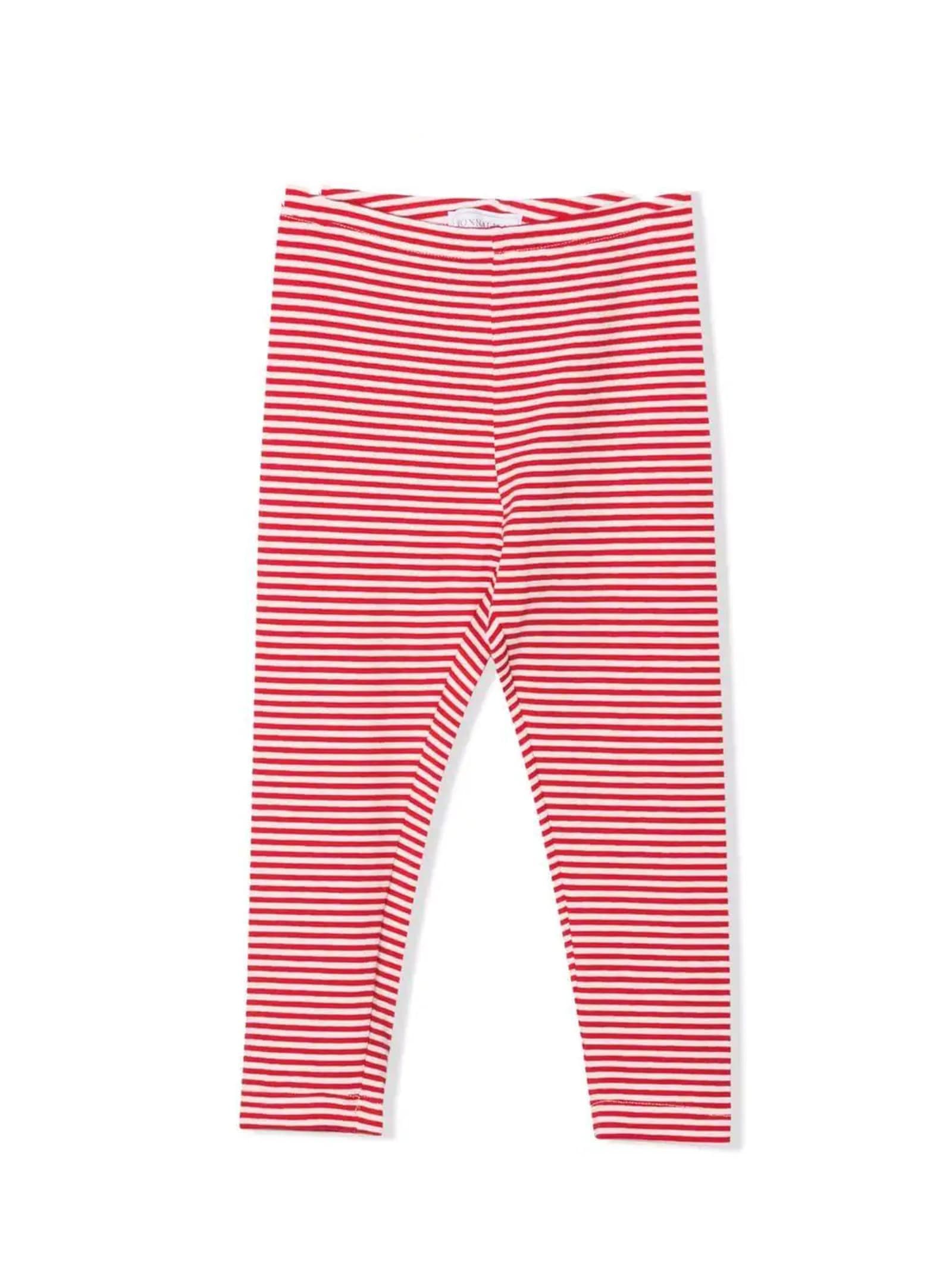 Monnalisa Red And White Striped Cotton Leggings