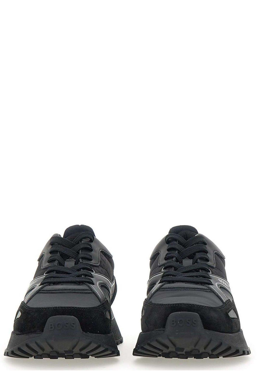Hugo Boss Minimalist Black Low-top Sneakers With Smooth Finish In Black