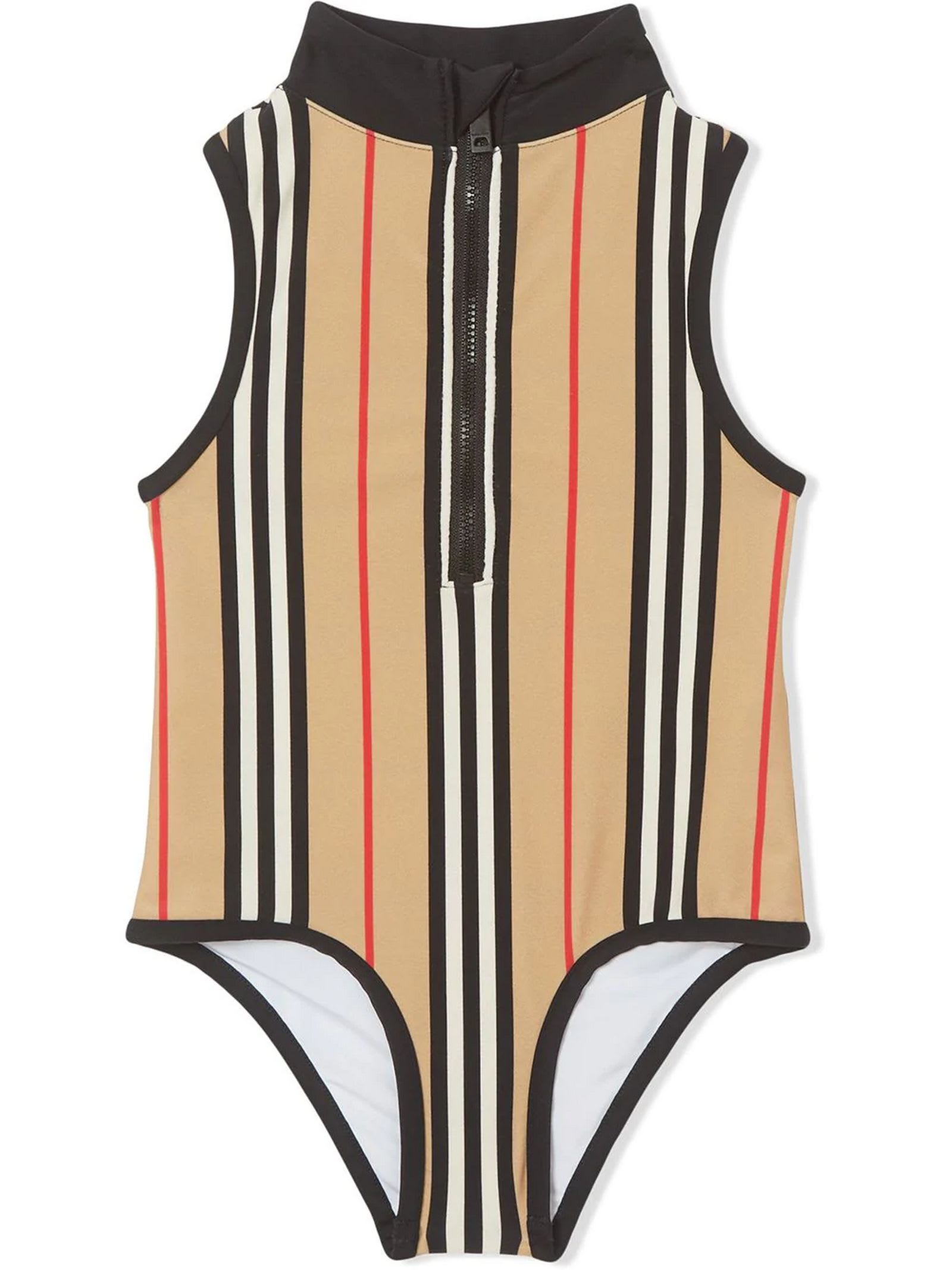 Burberry Beige Icon Stripe Zip-front Swimsuit