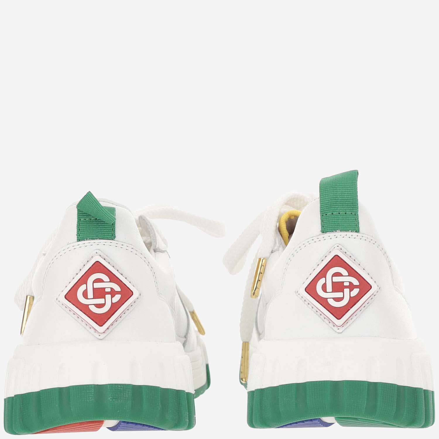 Shop Casablanca Leather Sneakers With Logo In White/green