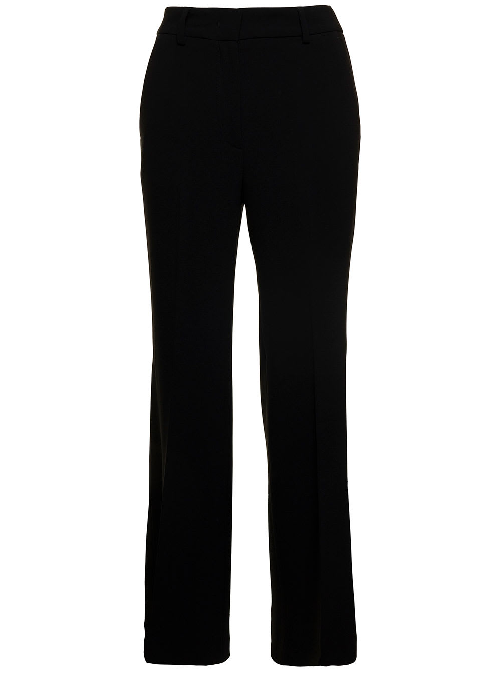 Black Slightly Flared Pants With Concealed Fastening In Stretch Fabric Woman