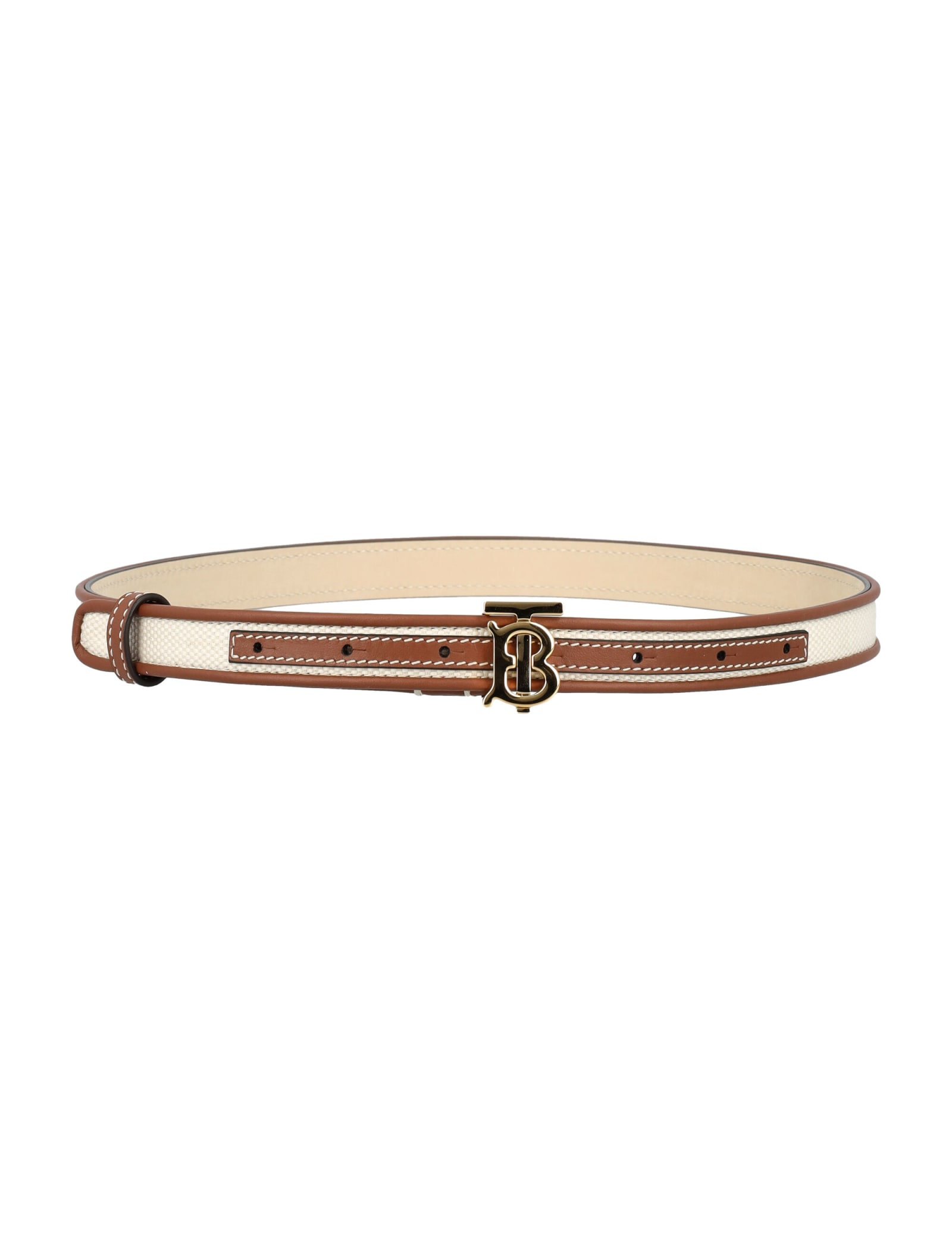 Shop Burberry Canvas And Leather Tb Belt In Natural / Tan