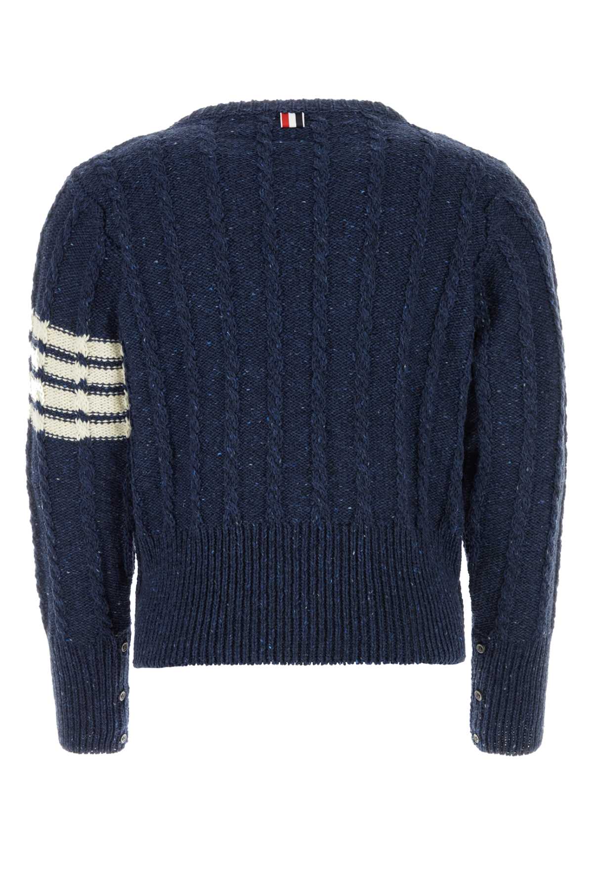 Shop Thom Browne Melange Blue Wool Blend Sweater