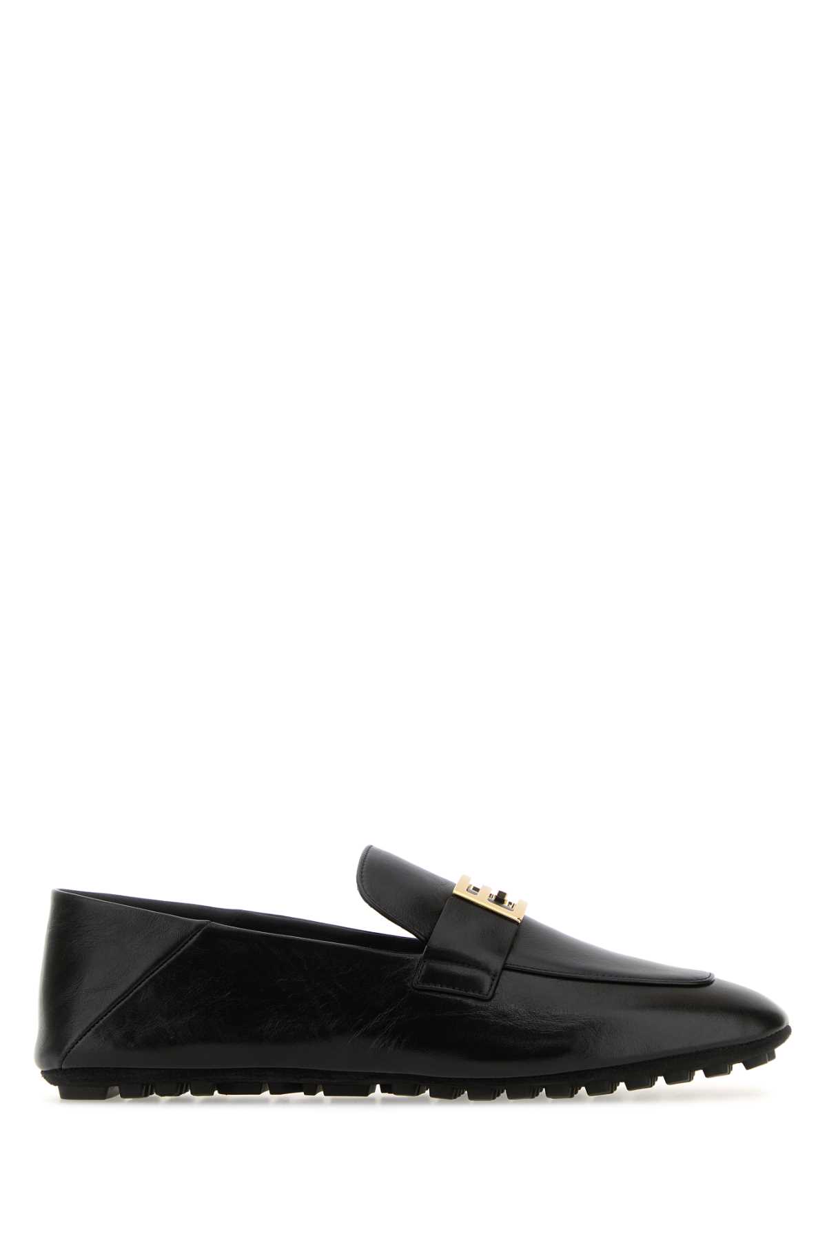 Shop Fendi Black Leather Baguette Loafers