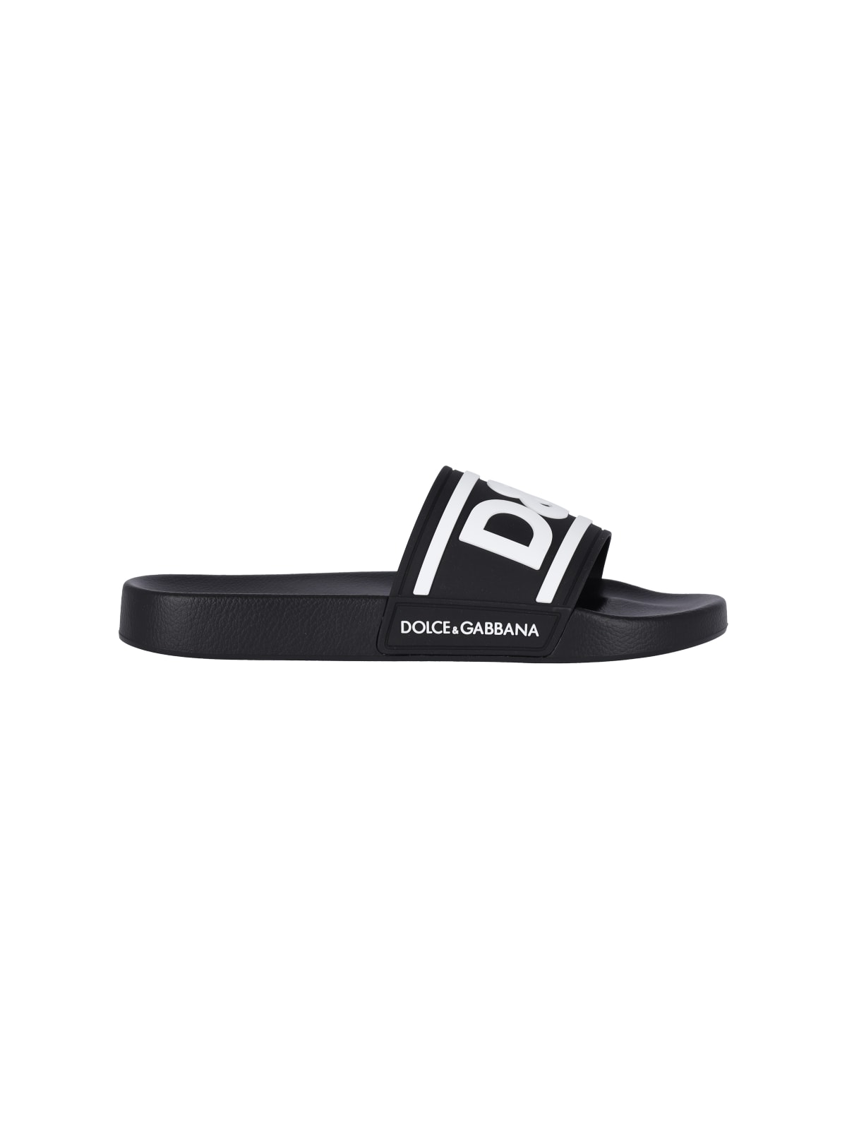 Shop Dolce & Gabbana Slide Logo Sandals In Nero Bianco