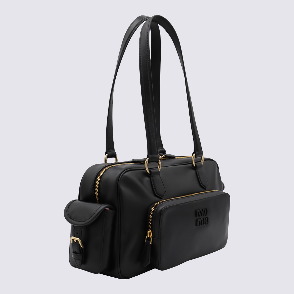 Miu Miu Leather Shoulder Bag Double Handles In Black