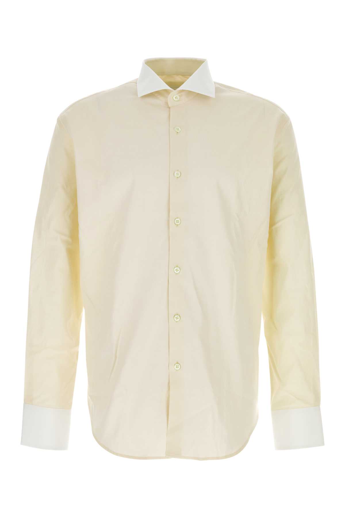 Shop Prada Pastel Yellow Poplin Shirt In Cremabianco