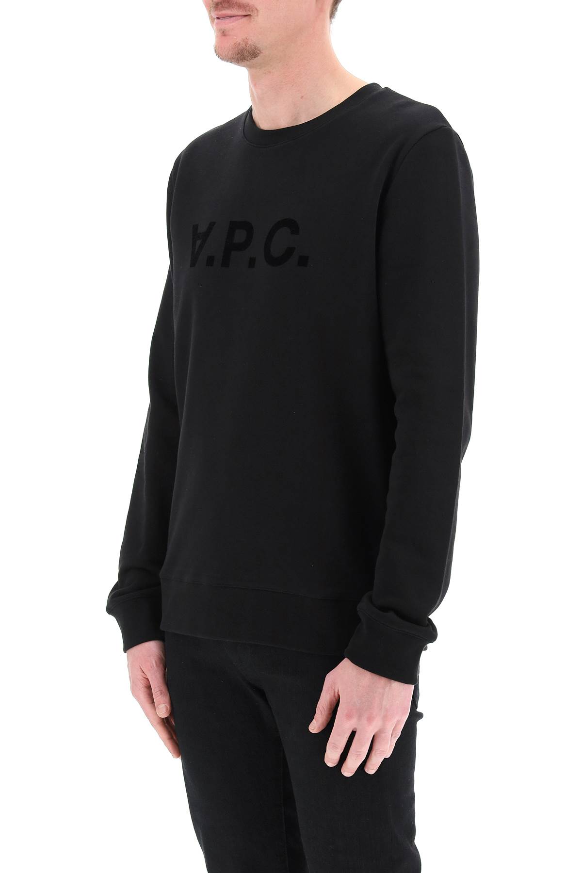 Shop Apc Flock V.p.c. Logo Sweatshirt Fleece In Black