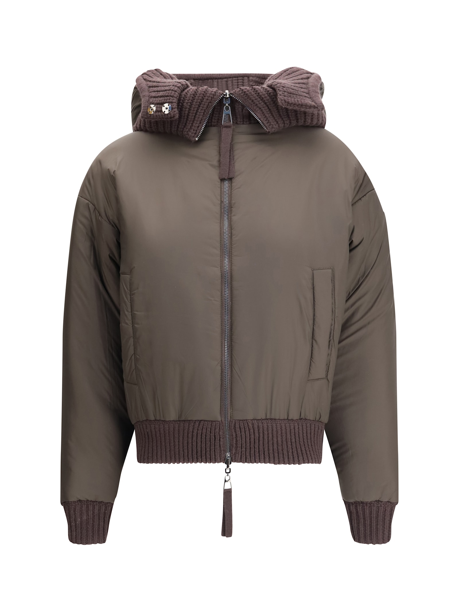 P.a.r.o.s.h P. A.r. O.s. H. Reversible Ribbed Knit Jacket With Hood In Brown